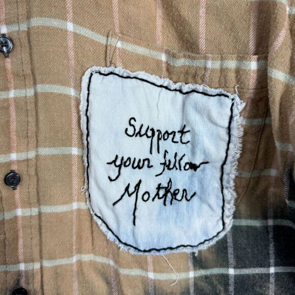 Ever Onward Shirt Tan Large Checked Tie Dye Flannel Support Your Local Mother‎ - Picture 3 of 9